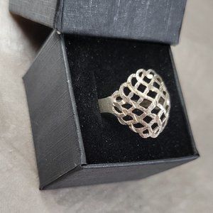 Antique Lattice Design Ring Dome Sterling Medieval SIZE 7